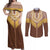 Aloha Hawaii Cowboy Custome Couples Matching Off Shoulder Maxi Dress and Long Sleeve Button Shirt Puakenikeni Lei Palaka Tassel Style - Polynesian Pride