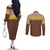 Aloha Hawaii Cowboy Custome Couples Matching Off The Shoulder Long Sleeve Dress and Long Sleeve Button Shirt Puakenikeni Lei Palaka Tassel Style - Polynesian Pride