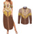 Aloha Hawaii Cowboy Custome Couples Matching Summer Maxi Dress and Long Sleeve Button Shirt Puakenikeni Lei Palaka Tassel Style - Polynesian Pride