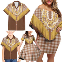 Aloha Hawaii Cowboy Custome Family Matching Off Shoulder Short Dress and Hawaiian Shirt Puakenikeni Lei Palaka Tassel Style - Polynesian Pride