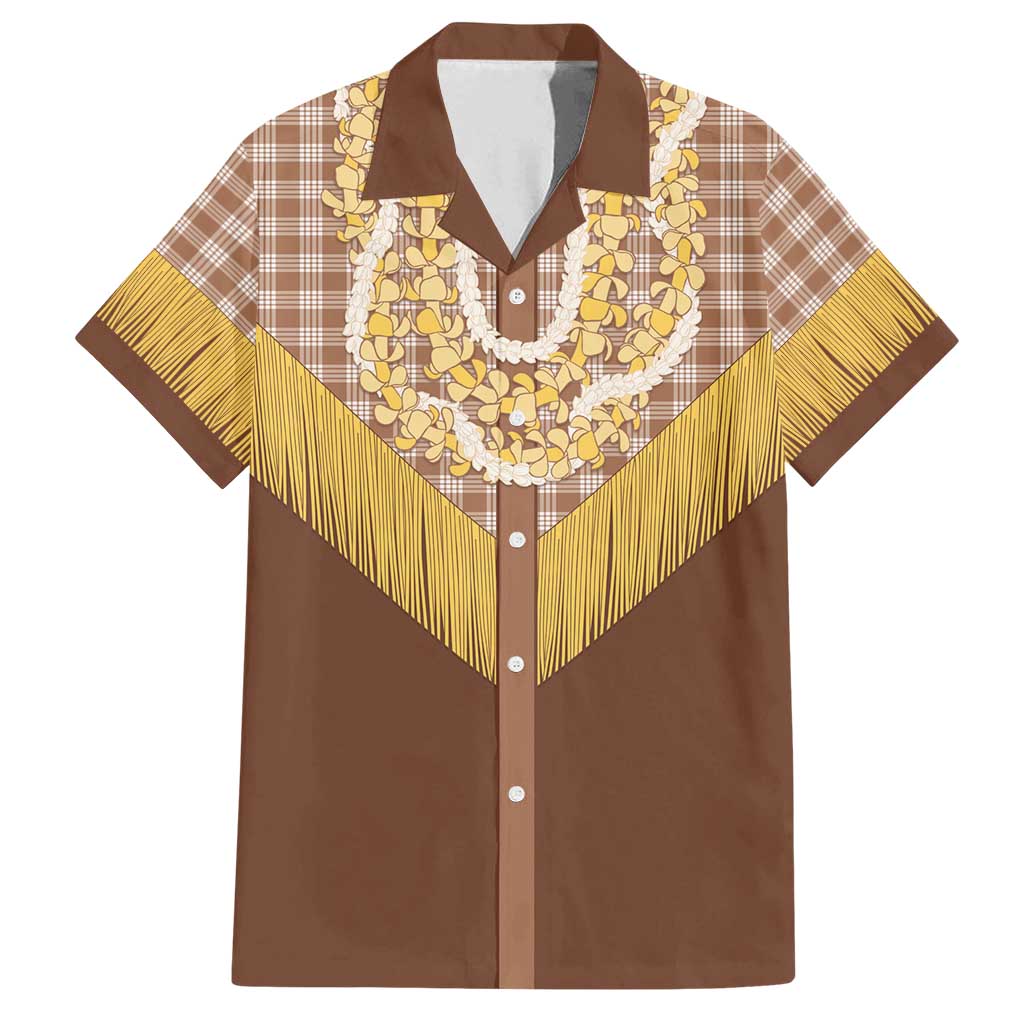 Aloha Hawaii Cowboy Custome Family Matching Off Shoulder Short Dress and Hawaiian Shirt Puakenikeni Lei Palaka Tassel Style - Polynesian Pride