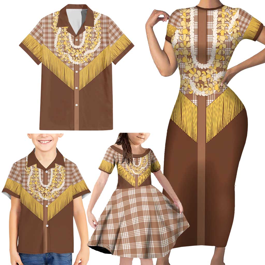 Aloha Hawaii Cowboy Custome Family Matching Short Sleeve Bodycon Dress and Hawaiian Shirt Puakenikeni Lei Palaka Tassel Style - Polynesian Pride