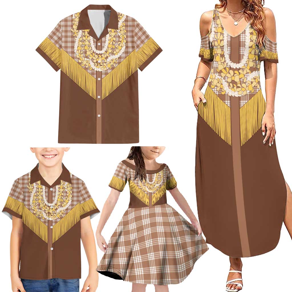 Aloha Hawaii Cowboy Custome Family Matching Summer Maxi Dress and Hawaiian Shirt Puakenikeni Lei Palaka Tassel Style - Polynesian Pride