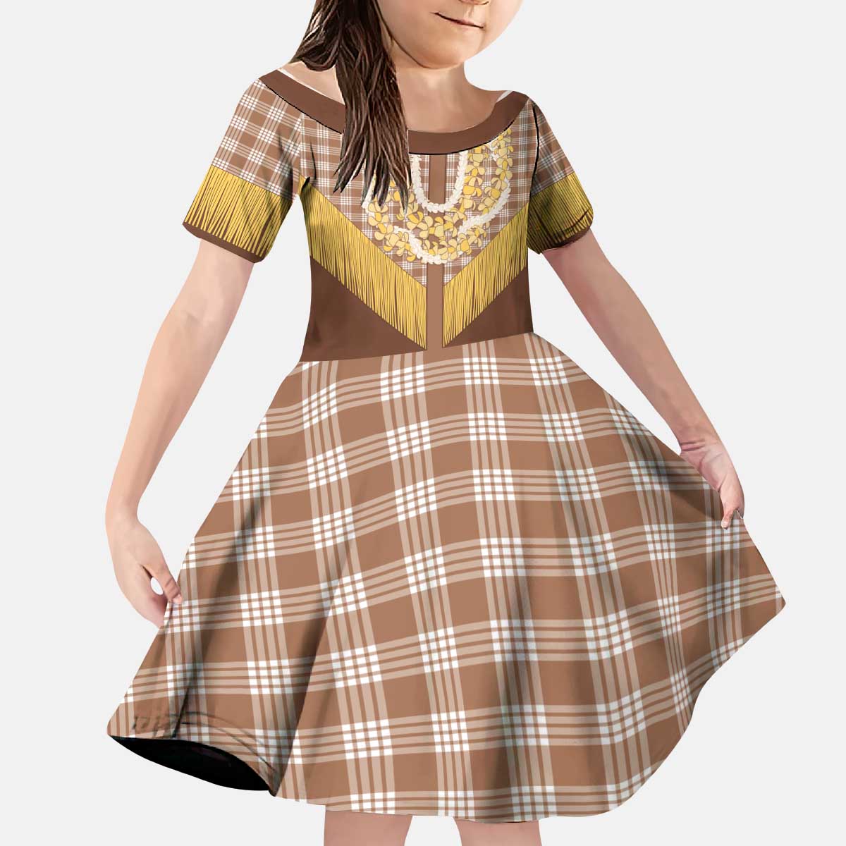 Aloha Hawaii Cowboy Custome Kid Short Sleeve Dress Puakenikeni Lei Palaka Tassel Style - Polynesian Pride