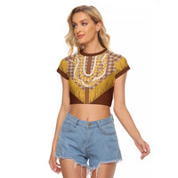 Aloha Hawaii Cowboy Custome Raglan Cropped T Shirt Puakenikeni Lei Palaka Tassel Style - Polynesian Pride