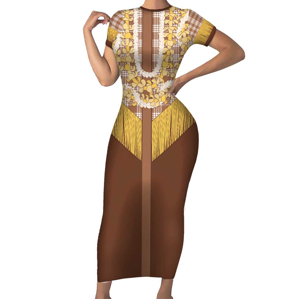 Aloha Hawaii Cowboy Custome Short Sleeve Bodycon Dress Puakenikeni Lei Palaka Tassel Style - Polynesian Pride