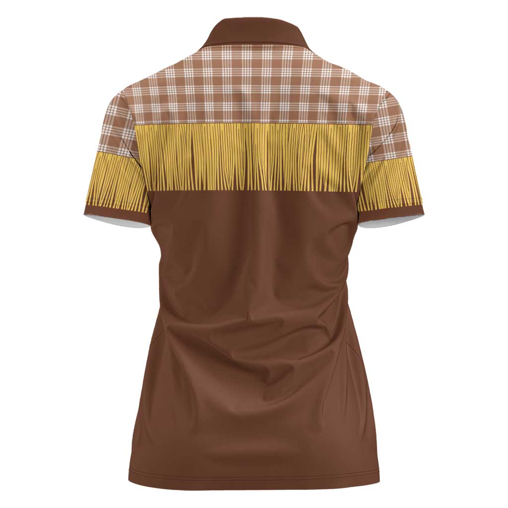 Aloha Hawaii Cowboy Custome Women Polo Shirt Puakenikeni Lei Palaka Tassel Style - Polynesian Pride