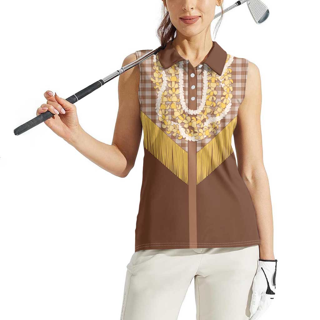 Aloha Hawaii Cowboy Custome Women Sleeveless Polo Shirt Puakenikeni Lei Palaka Tassel Style - Polynesian Pride