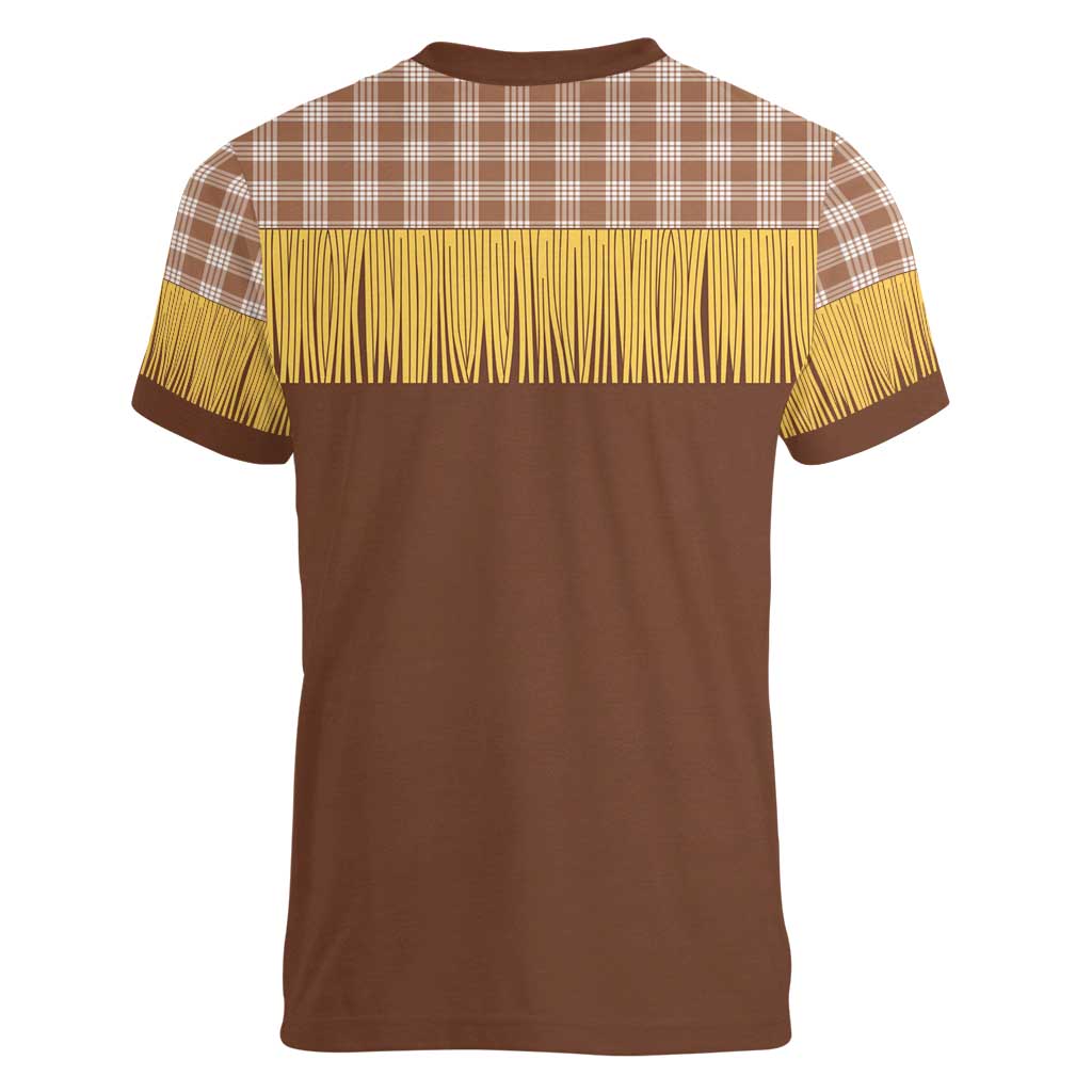 Aloha Hawaii Cowboy Custome Women V-Neck T-Shirt Puakenikeni Lei Palaka Tassel Style - Polynesian Pride