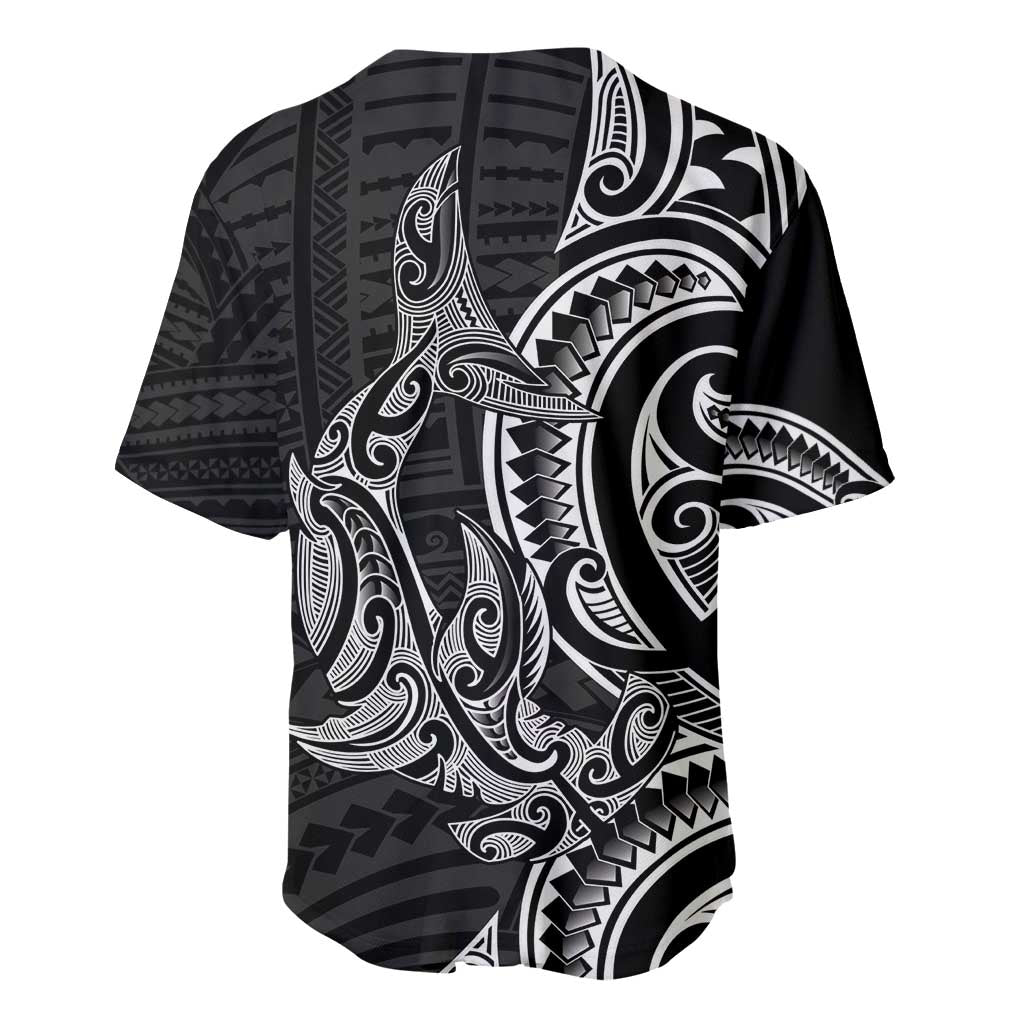 New Zealand Hammerhead Shark Baseball Jersey Maori Haehae Mangopare Black - Polynesian Pride