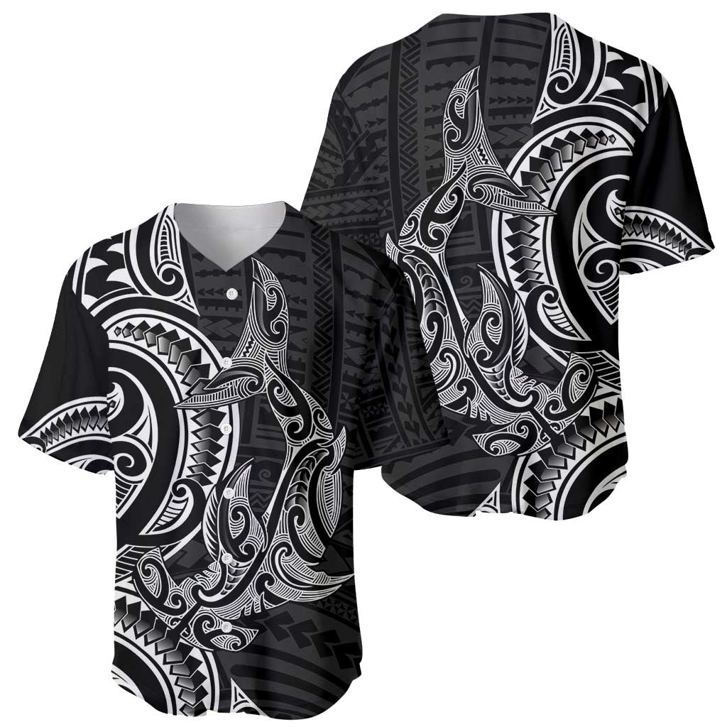 New Zealand Hammerhead Shark Baseball Jersey Maori Haehae Mangopare Black - Polynesian Pride