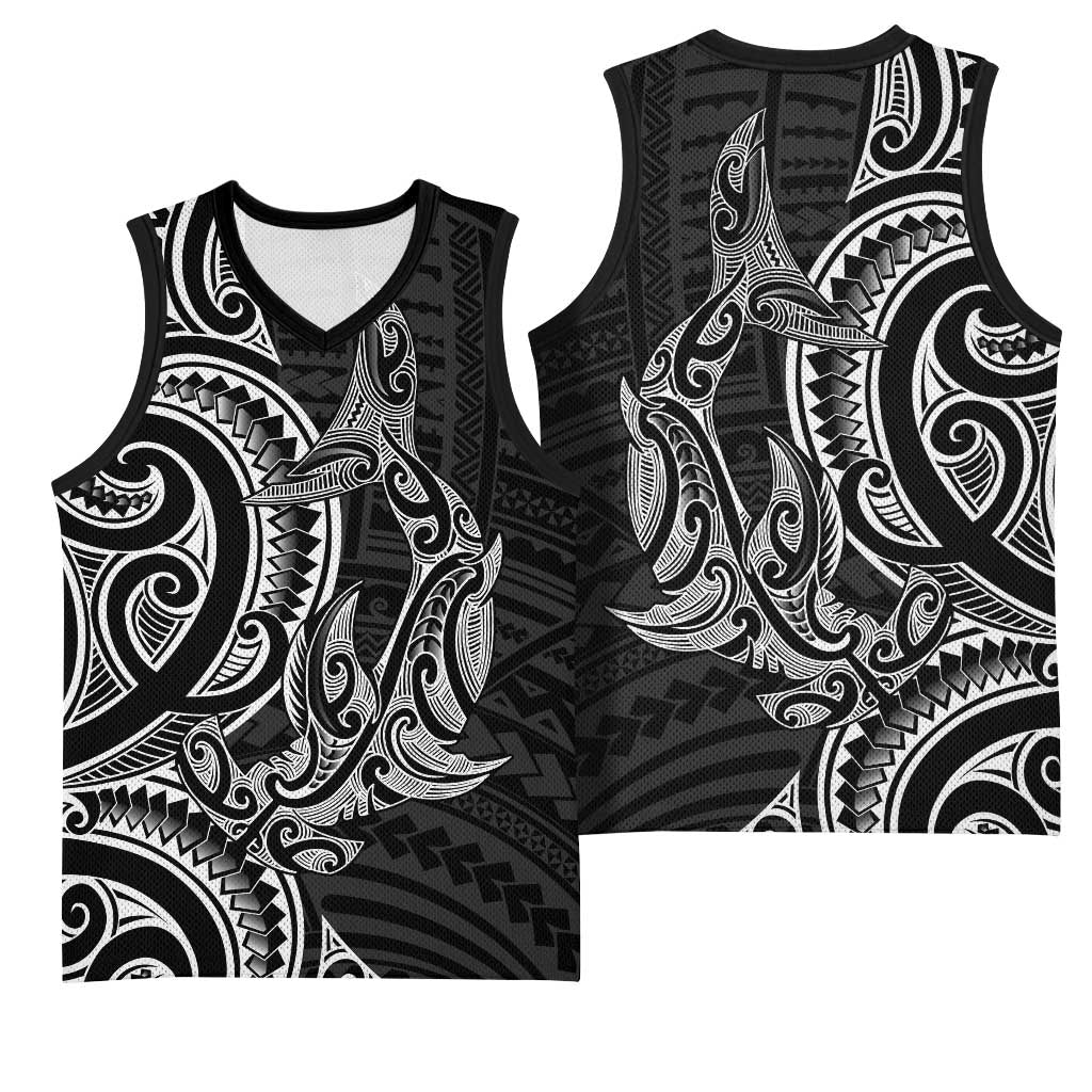 New Zealand Hammerhead Shark Basketball Jersey Maori Haehae Mangopare Black - Polynesian Pride