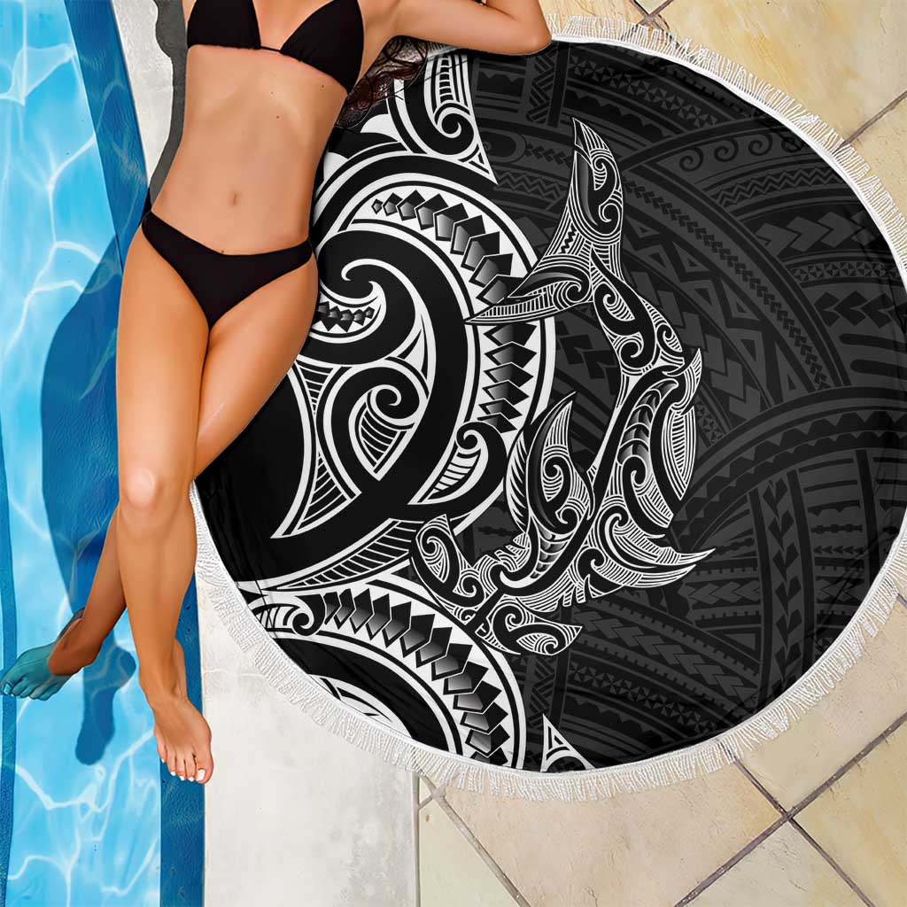 New Zealand Hammerhead Shark Beach Blanket Maori Haehae Mangopare Black - Polynesian Pride