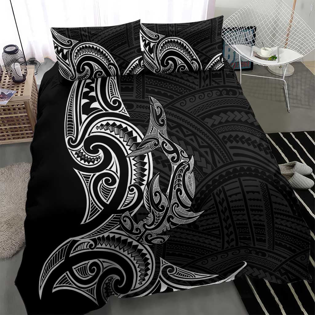 New Zealand Hammerhead Shark Bedding Set Maori Haehae Mangopare Black - Polynesian Pride