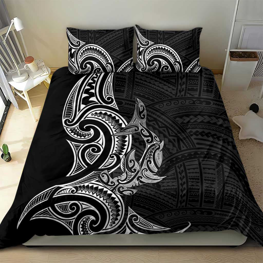 New Zealand Hammerhead Shark Bedding Set Maori Haehae Mangopare Black - Polynesian Pride