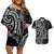 New Zealand Hammerhead Shark Couples Matching Off Shoulder Short Dress and Hawaiian Shirt Maori Haehae Mangopare Black - Polynesian Pride