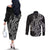 New Zealand Hammerhead Shark Couples Matching Off The Shoulder Long Sleeve Dress and Long Sleeve Button Shirt Maori Haehae Mangopare Black - Polynesian Pride