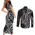 New Zealand Hammerhead Shark Couples Matching Short Sleeve Bodycon Dress and Long Sleeve Button Shirt Maori Haehae Mangopare Black - Polynesian Pride