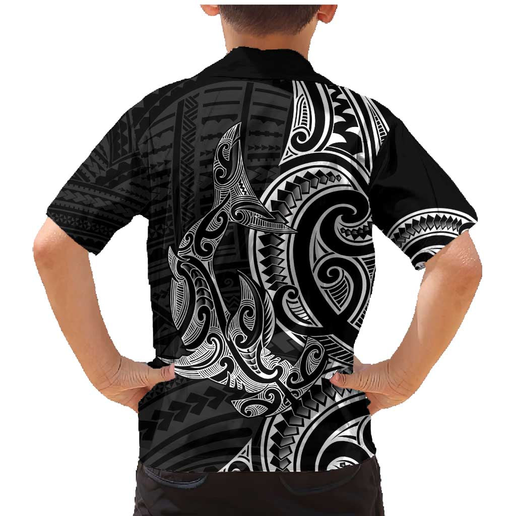 New Zealand Hammerhead Shark Family Matching Mermaid Dress and Hawaiian Shirt Maori Haehae Mangopare Black - Polynesian Pride