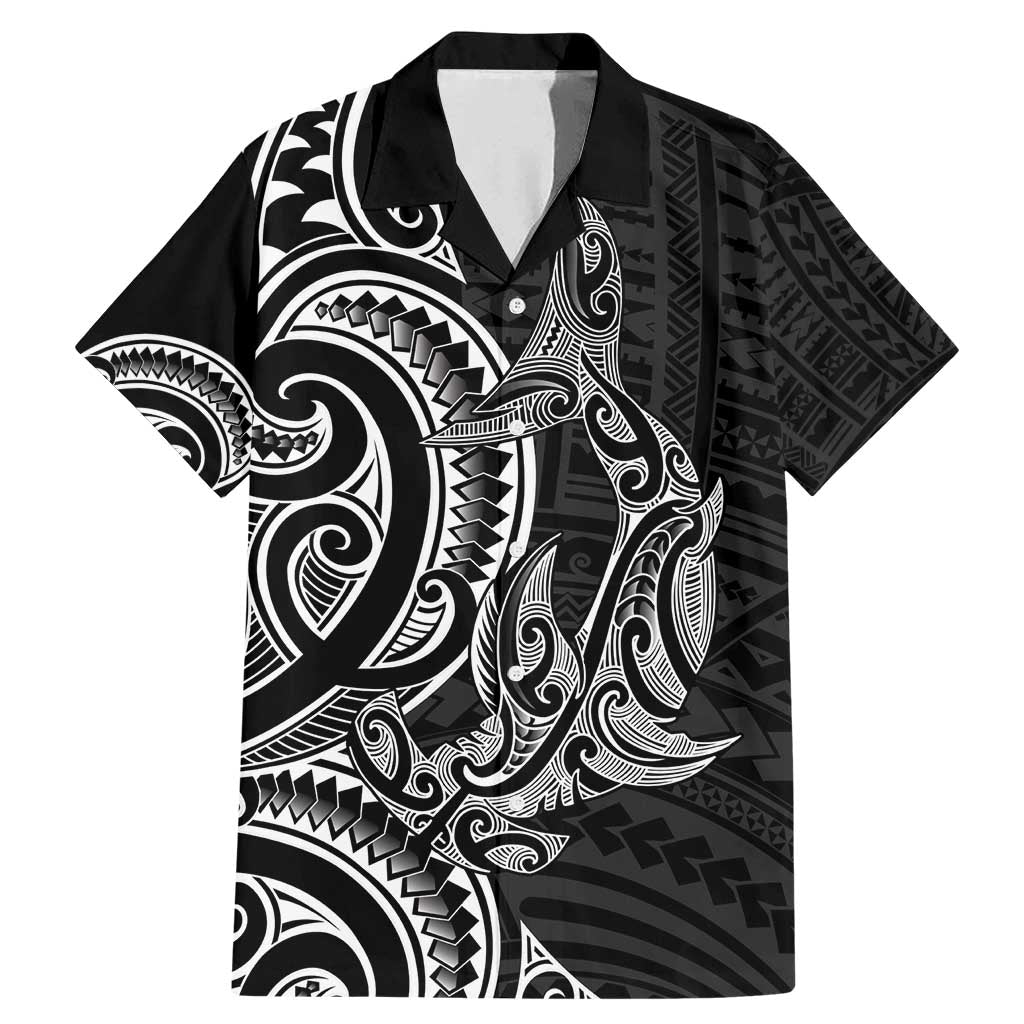 New Zealand Hammerhead Shark Family Matching Mermaid Dress and Hawaiian Shirt Maori Haehae Mangopare Black - Polynesian Pride