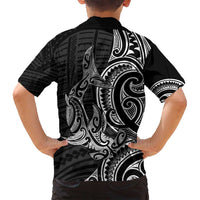 New Zealand Hammerhead Shark Family Matching Off Shoulder Maxi Dress and Hawaiian Shirt Maori Haehae Mangopare Black - Polynesian Pride