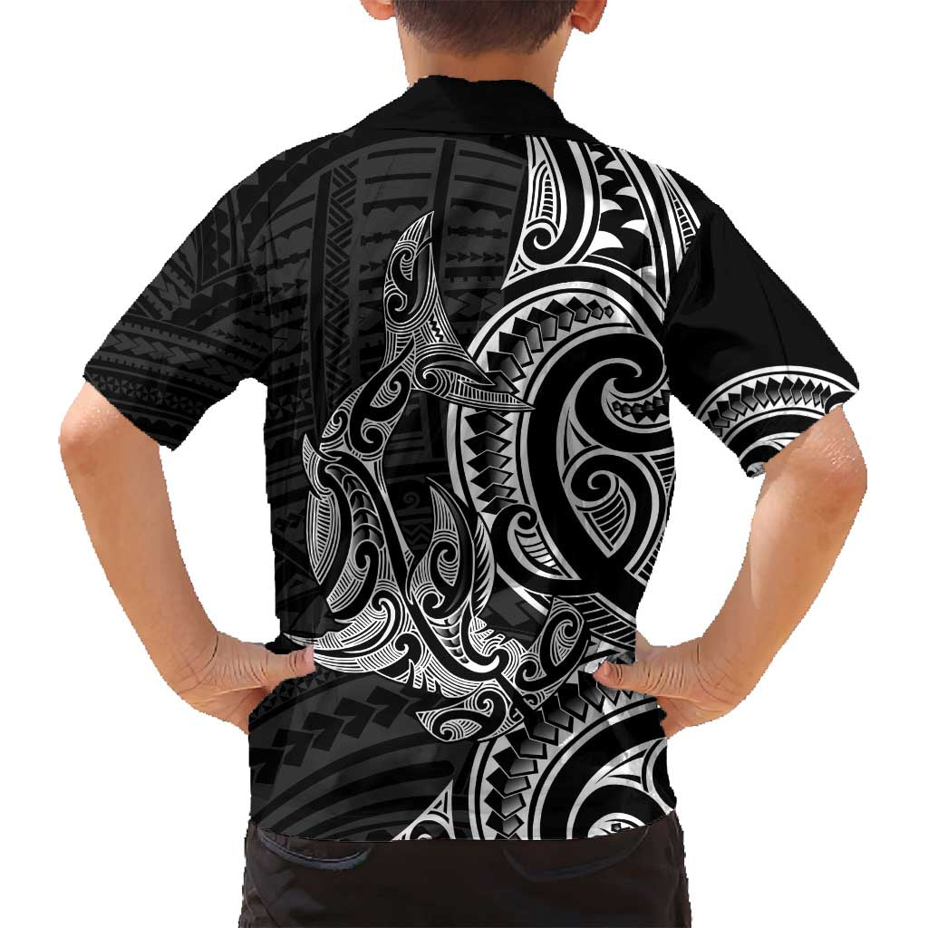 New Zealand Hammerhead Shark Family Matching Puletasi and Hawaiian Shirt Maori Haehae Mangopare Black - Polynesian Pride