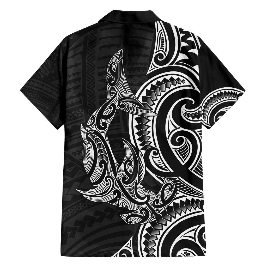 New Zealand Hammerhead Shark Family Matching Puletasi and Hawaiian Shirt Maori Haehae Mangopare Black - Polynesian Pride