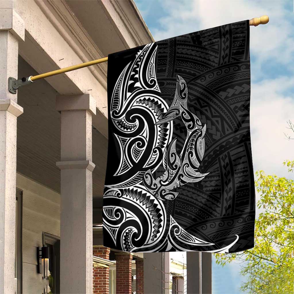 New Zealand Hammerhead Shark Garden Flag Maori Haehae Mangopare Black - Polynesian Pride