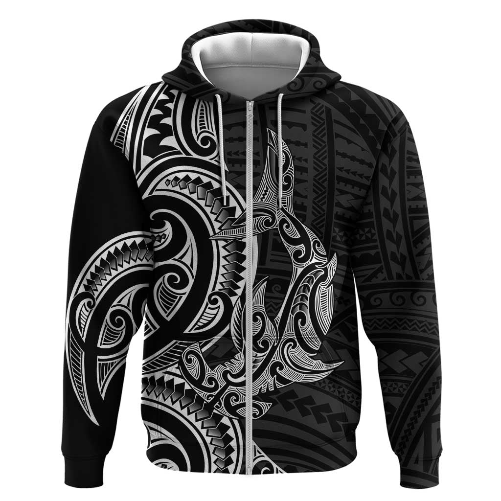 New Zealand Hammerhead Shark Hoodie Maori Haehae Mangopare Black - Polynesian Pride