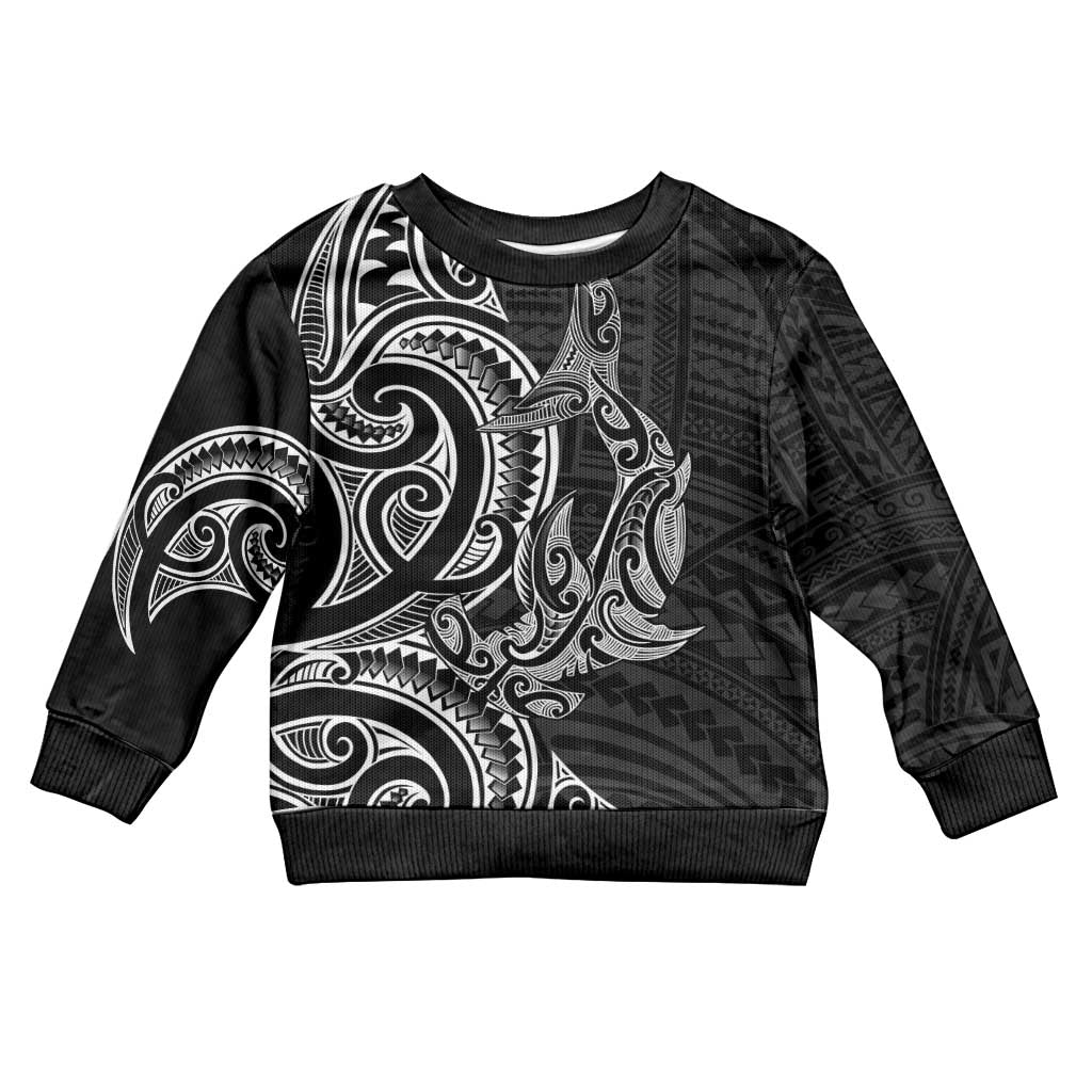 New Zealand Hammerhead Shark Kid Ugly Christmas Sweater Maori Haehae Mangopare Black - Polynesian Pride
