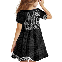 New Zealand Hammerhead Shark Kid Short Sleeve Dress Maori Haehae Mangopare Black - Polynesian Pride