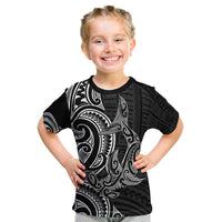 New Zealand Hammerhead Shark Kid T Shirt Maori Haehae Mangopare Black - Polynesian Pride