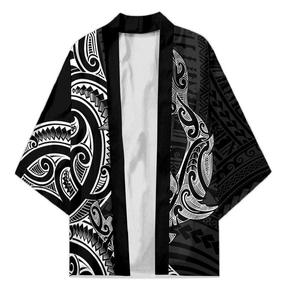 New Zealand Hammerhead Shark Kimono Maori Haehae Mangopare Black - Polynesian Pride