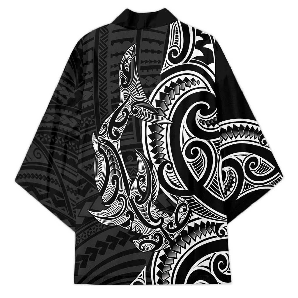 New Zealand Hammerhead Shark Kimono Maori Haehae Mangopare Black - Polynesian Pride