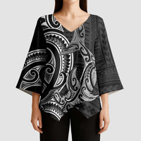 New Zealand Hammerhead Shark Kimono Sleeve Blouse Maori Haehae Mangopare Black - Polynesian Pride