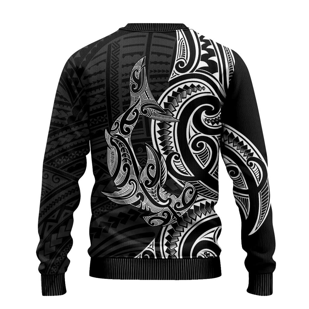 New Zealand Hammerhead Shark Ugly Christmas Sweater Maori Haehae Mangopare Black - Polynesian Pride