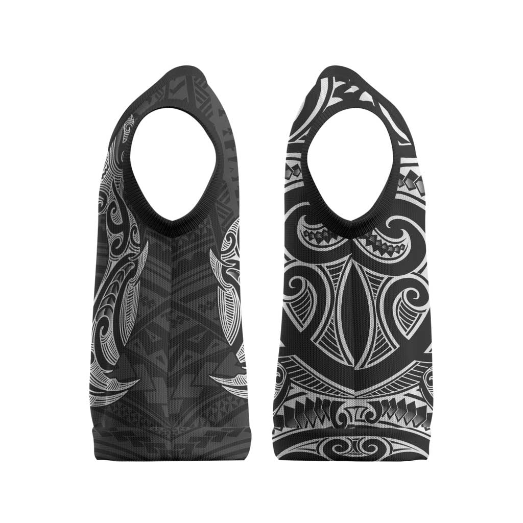 New Zealand Hammerhead Shark Christmas Knitted V-Neck Vest Maori Haehae Mangopare Black - Polynesian Pride