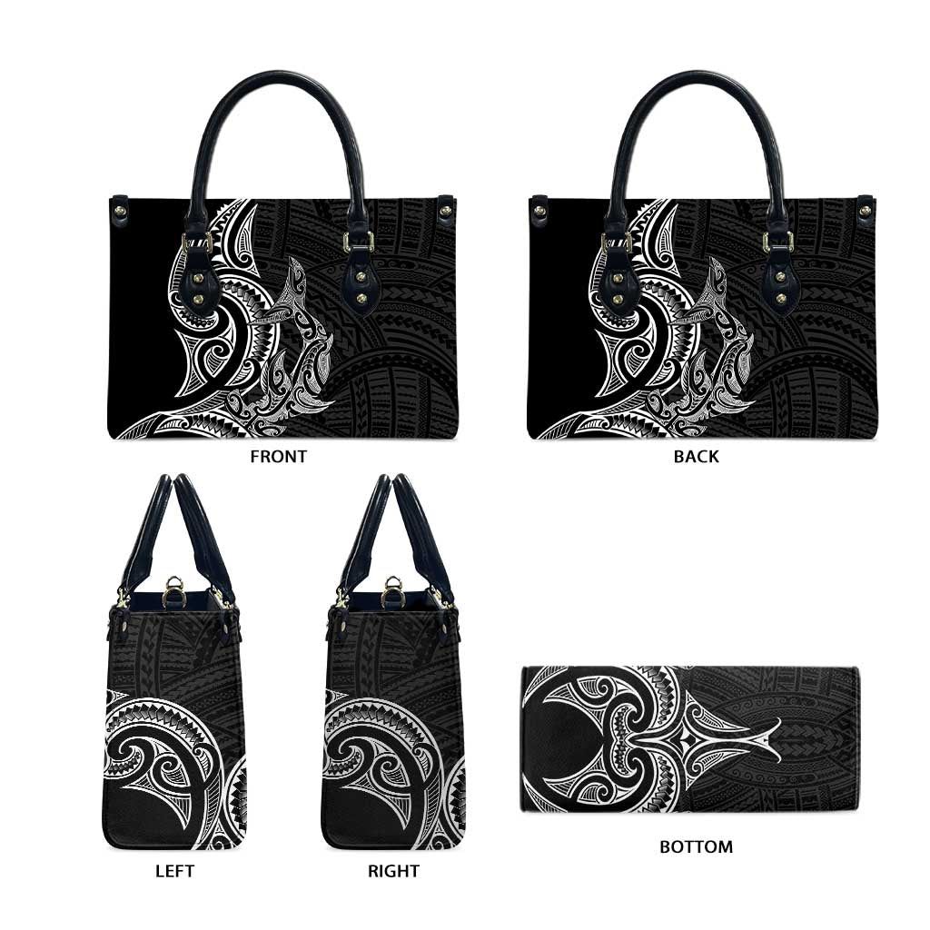 New Zealand Hammerhead Shark Leather Bag Maori Haehae Mangopare Black - Polynesian Pride