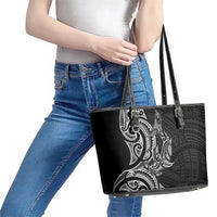 New Zealand Hammerhead Shark Leather Tote Bag Maori Haehae Mangopare Black - Polynesian Pride