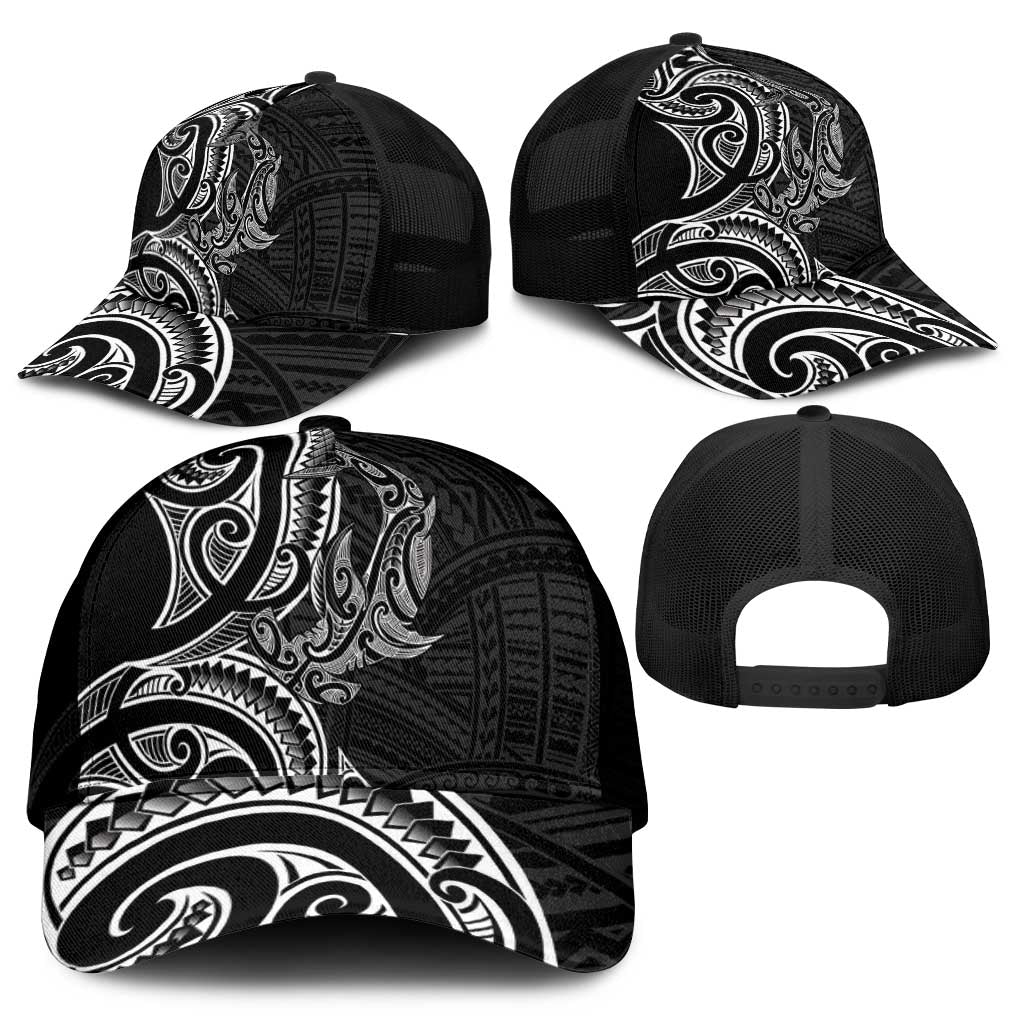 New Zealand Hammerhead Shark Mesh Trucker Cap Maori Haehae Mangopare Black - Polynesian Pride