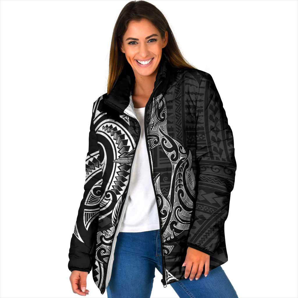 New Zealand Hammerhead Shark Padded Jacket Maori Haehae Mangopare Black - Polynesian Pride