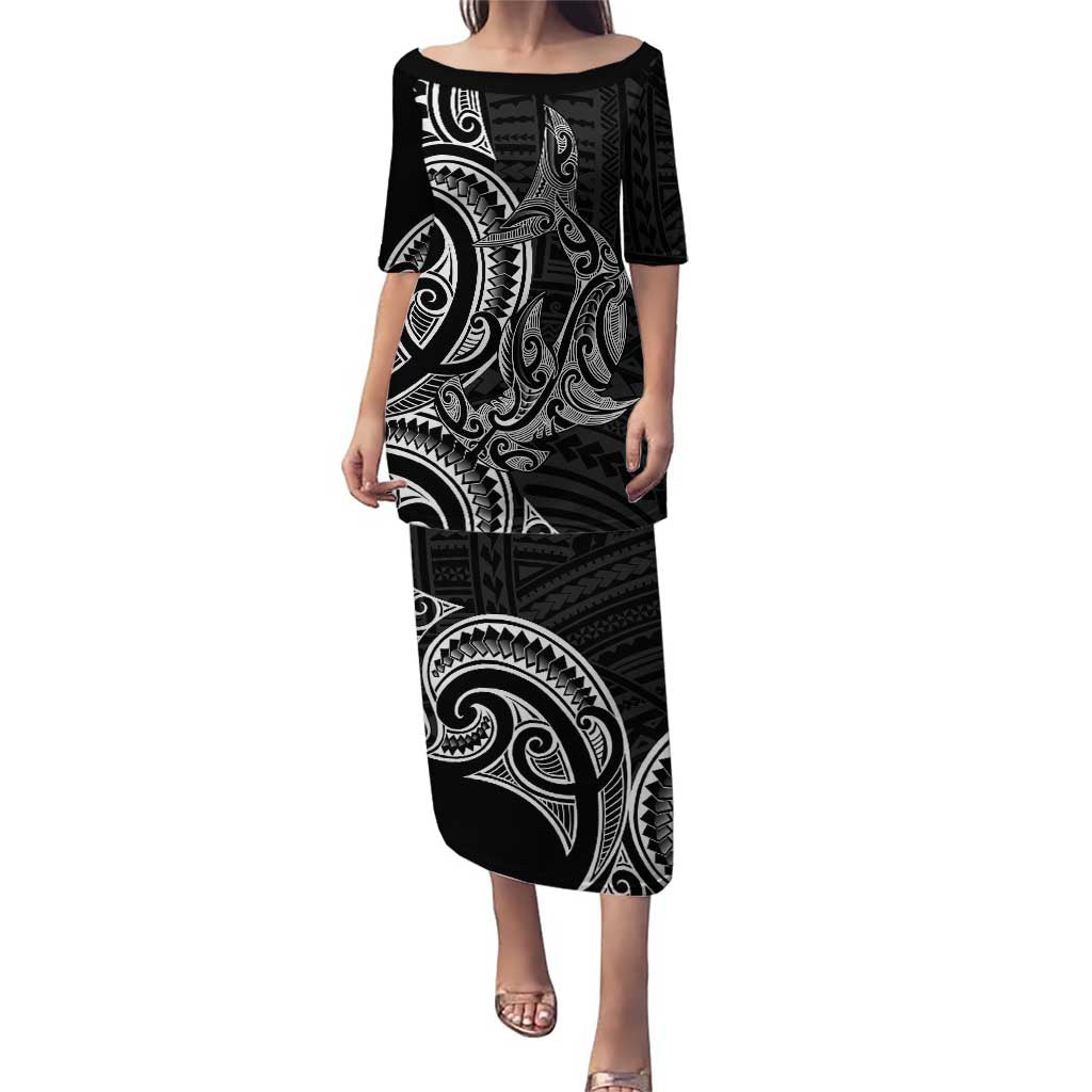 New Zealand Hammerhead Shark Puletasi Maori Haehae Mangopare Black - Polynesian Pride