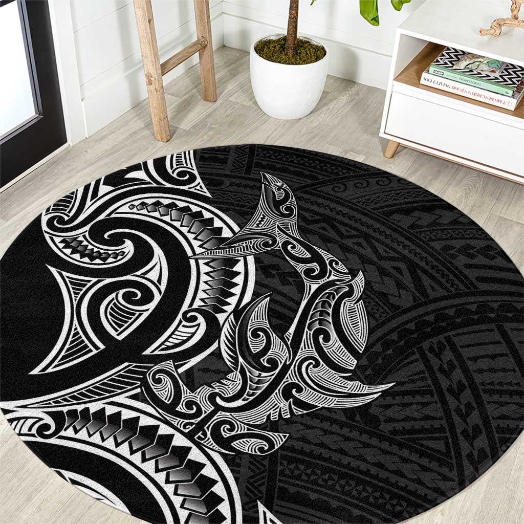 New Zealand Hammerhead Shark Round Carpet Maori Haehae Mangopare Black - Polynesian Pride