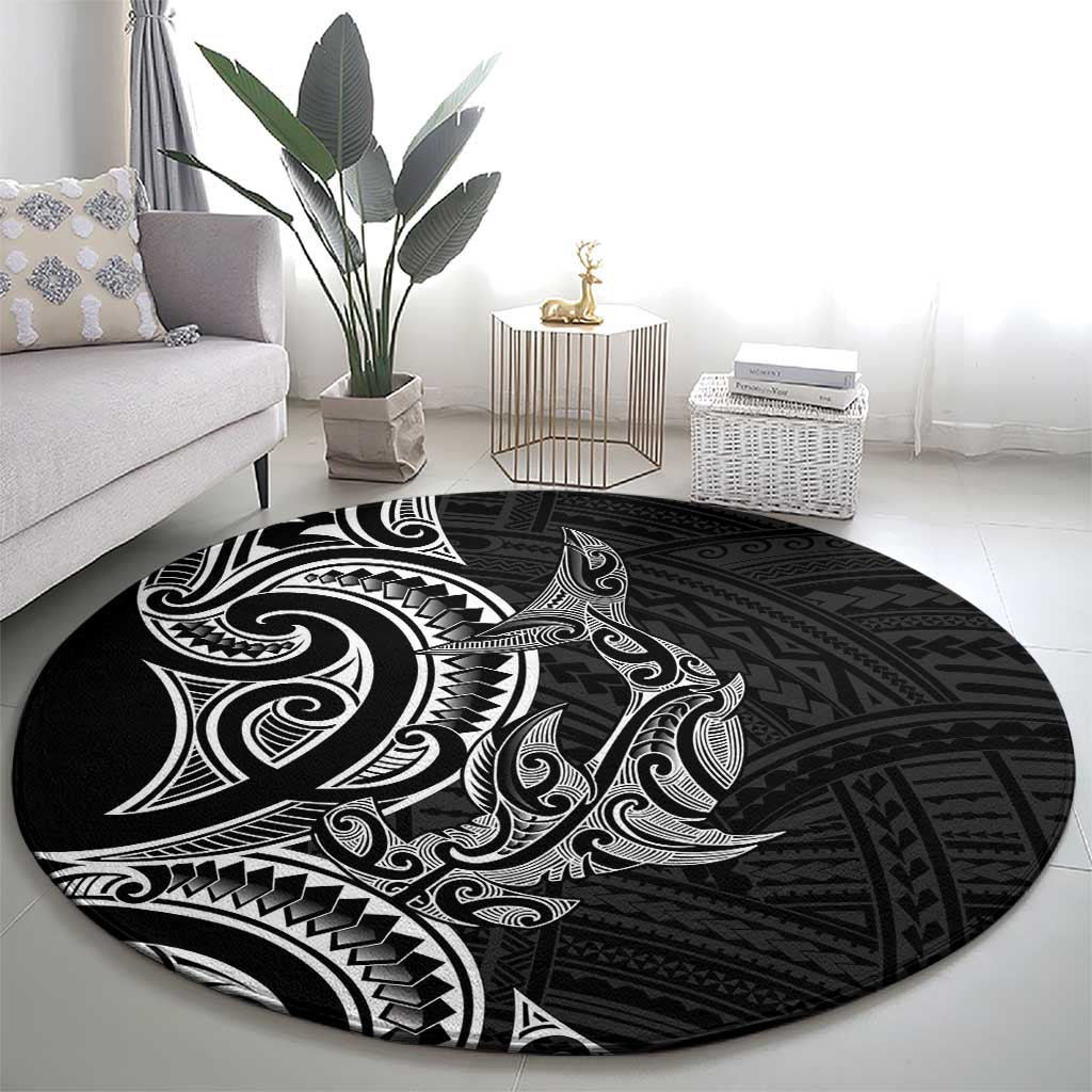 New Zealand Hammerhead Shark Round Carpet Maori Haehae Mangopare Black - Polynesian Pride