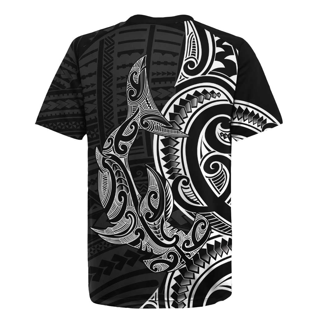 New Zealand Hammerhead Shark Rugby Jersey Maori Haehae Mangopare Black - Polynesian Pride