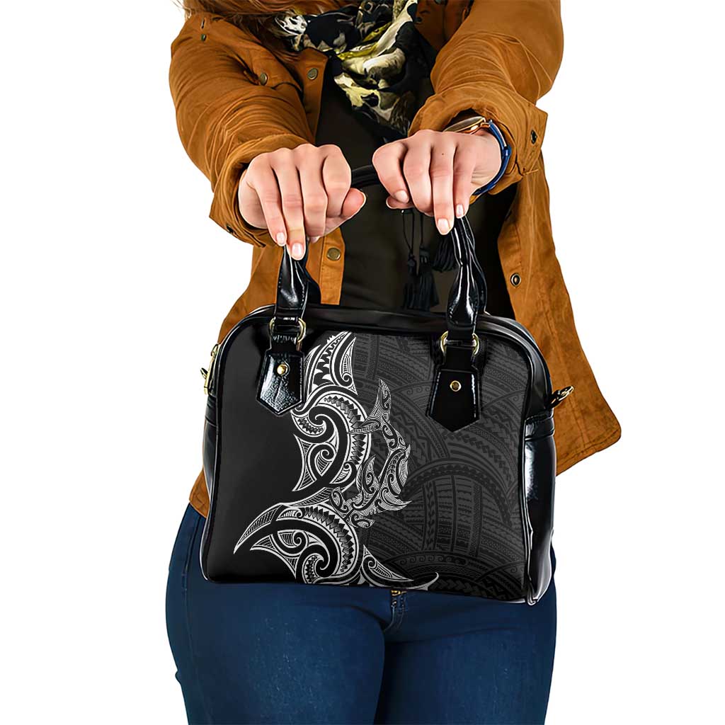 New Zealand Hammerhead Shark Shoulder Handbag Maori Haehae Mangopare Black - Polynesian Pride