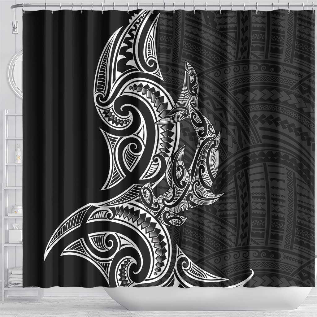 New Zealand Hammerhead Shark Shower Curtain Maori Haehae Mangopare Black - Polynesian Pride