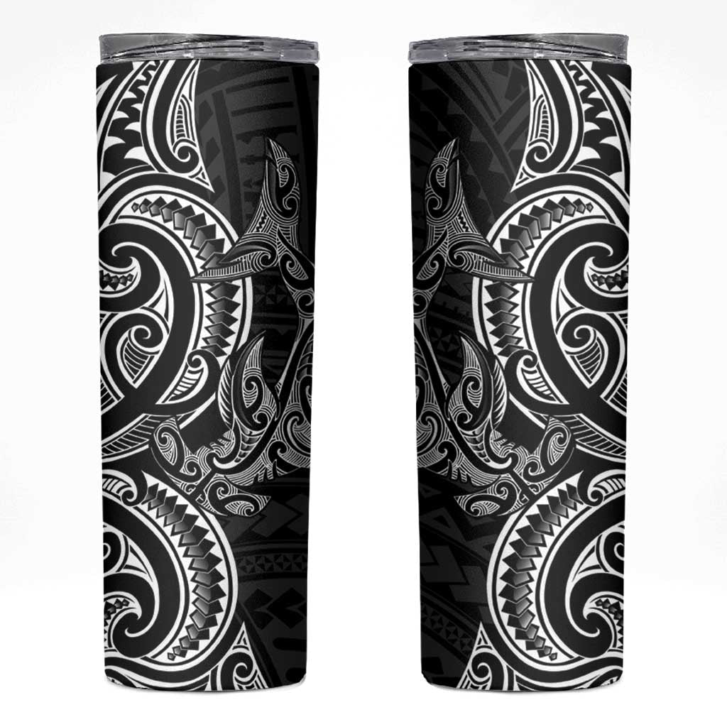New Zealand Hammerhead Shark Skinny Tumbler Maori Haehae Mangopare Black - Polynesian Pride