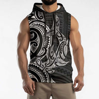 New Zealand Hammerhead Shark Sleeveless Hoodie Maori Haehae Mangopare Black - Polynesian Pride