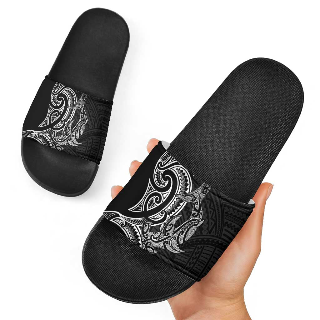 New Zealand Hammerhead Shark Slide Sandals Maori Haehae Mangopare Black - Polynesian Pride